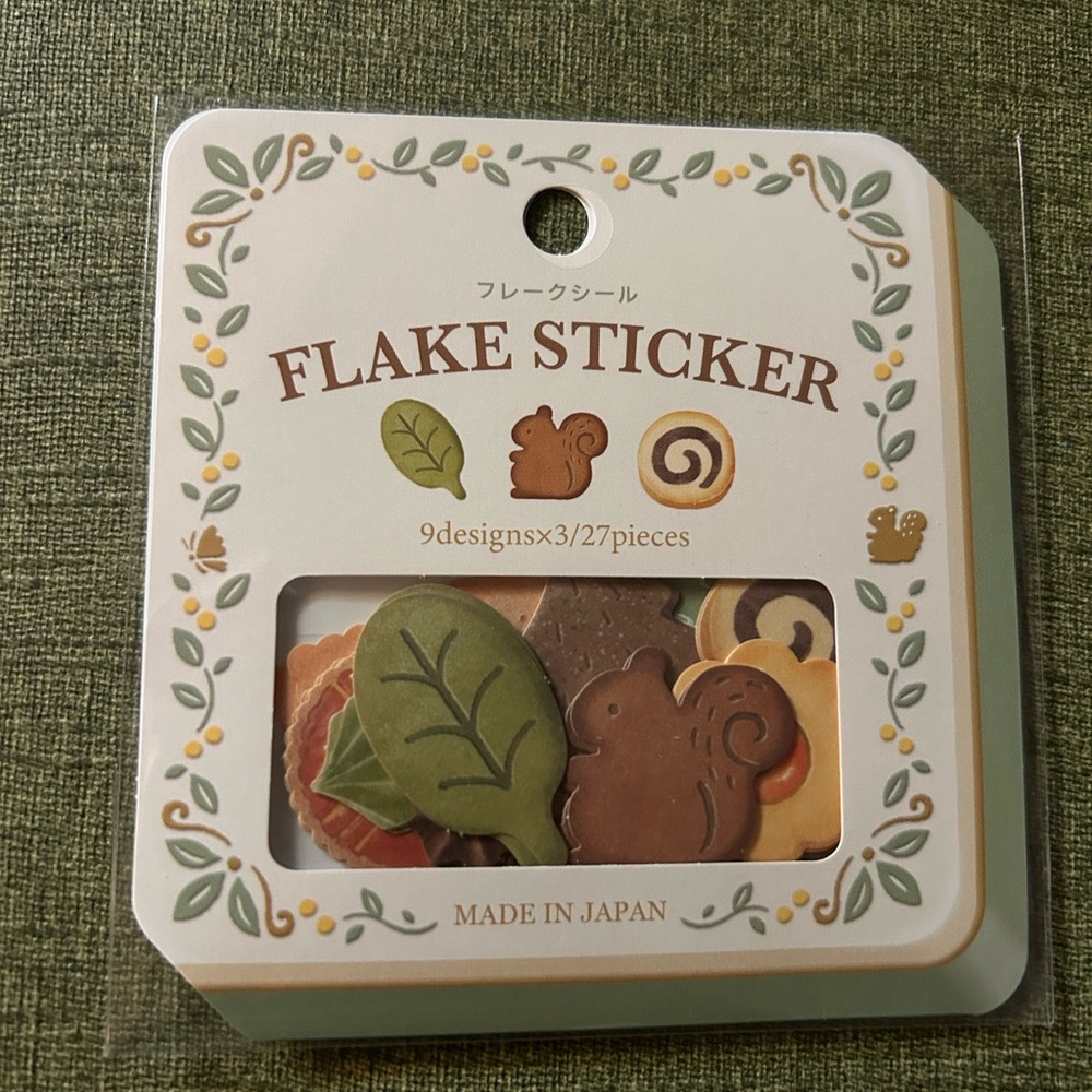 Cottagecore Flake Sticker Set with Squirrel and Leaf Designs from japan